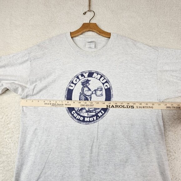 90s Ugly Mug T Shirt Cape May, NJ Gray Mens Large Heavy Cotton Gildan Beer Pub - Picture 3 of 13
